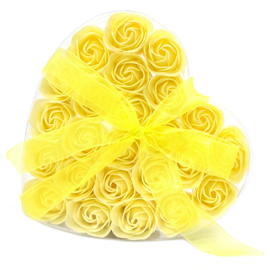 Set of 24 Soap Flower Heart Box - Yellow Roses - DuvetDay.co.uk