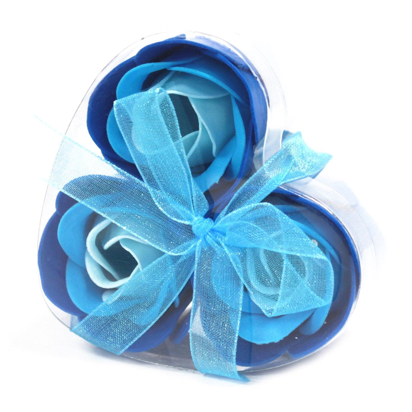 Set of 3 Soap Flower Heart Box - Blue Wedding Roses - DuvetDay.co.uk