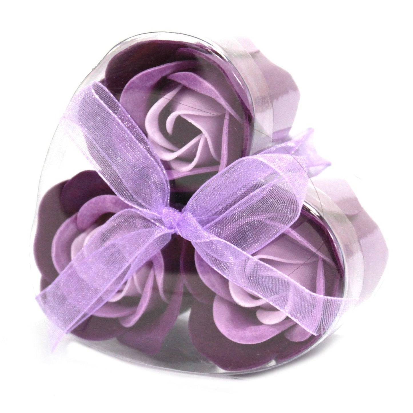 Set of 3 Soap Flower Heart Box - Lavender Roses - DuvetDay.co.uk