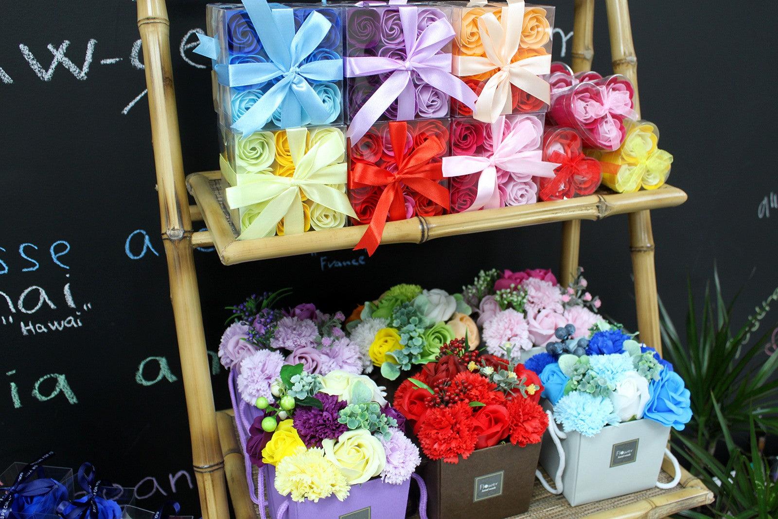 Set of 3 Soap Flower Heart Box - Lavender Roses - DuvetDay.co.uk