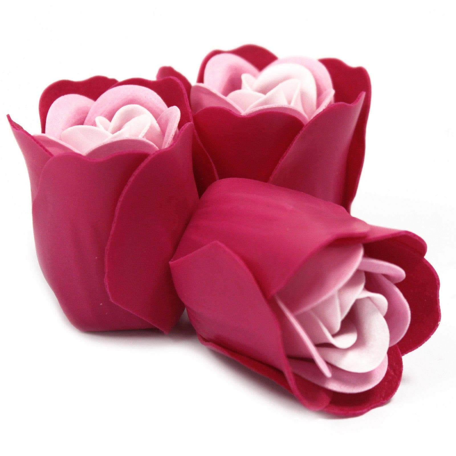 Set of 3 Soap Flower Heart Box - Pink Roses - DuvetDay.co.uk