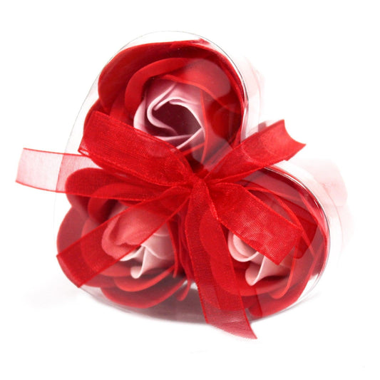 Set of 3 Soap Flower Heart Box - Red Roses - DuvetDay.co.uk