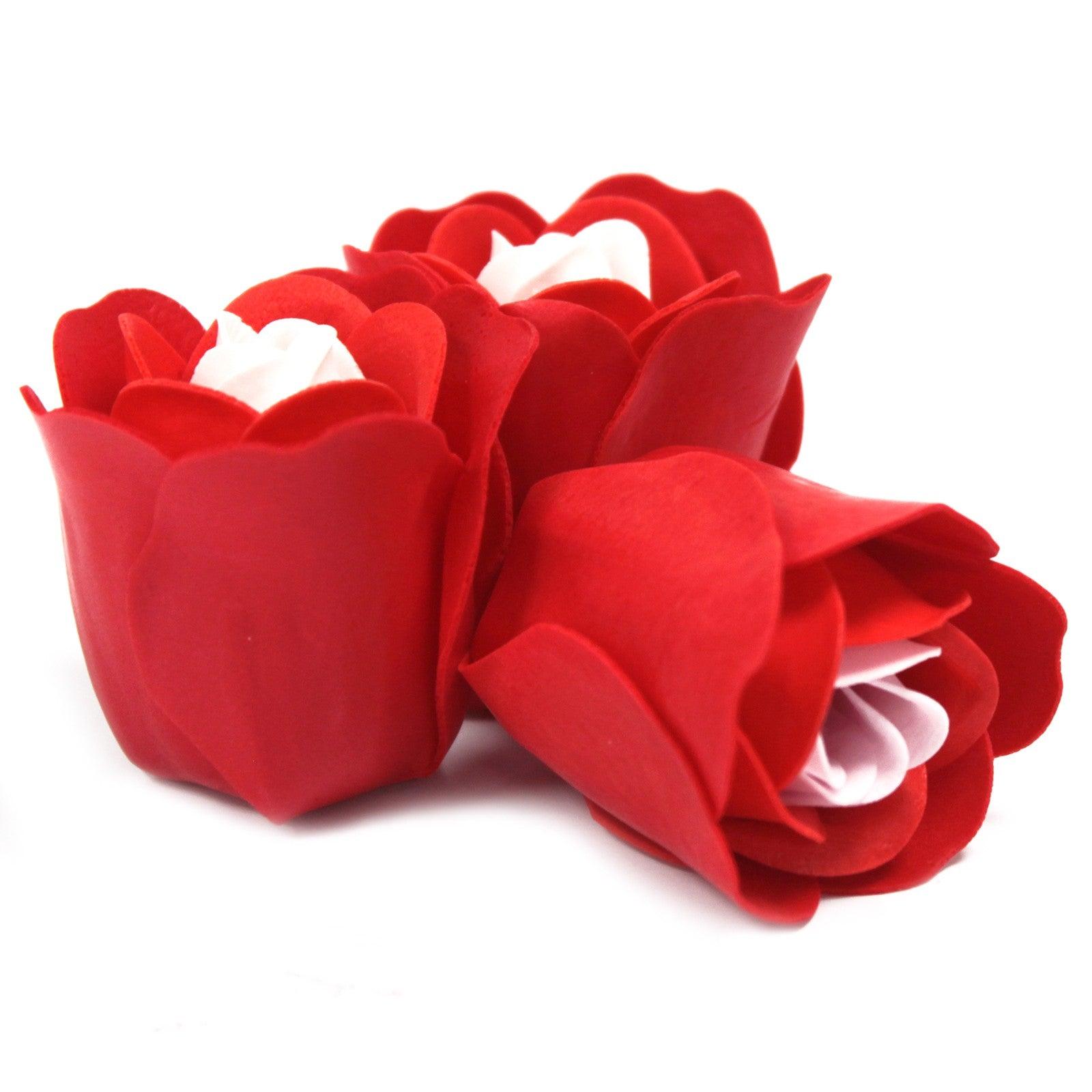 Set of 3 Soap Flower Heart Box - Red Roses - DuvetDay.co.uk