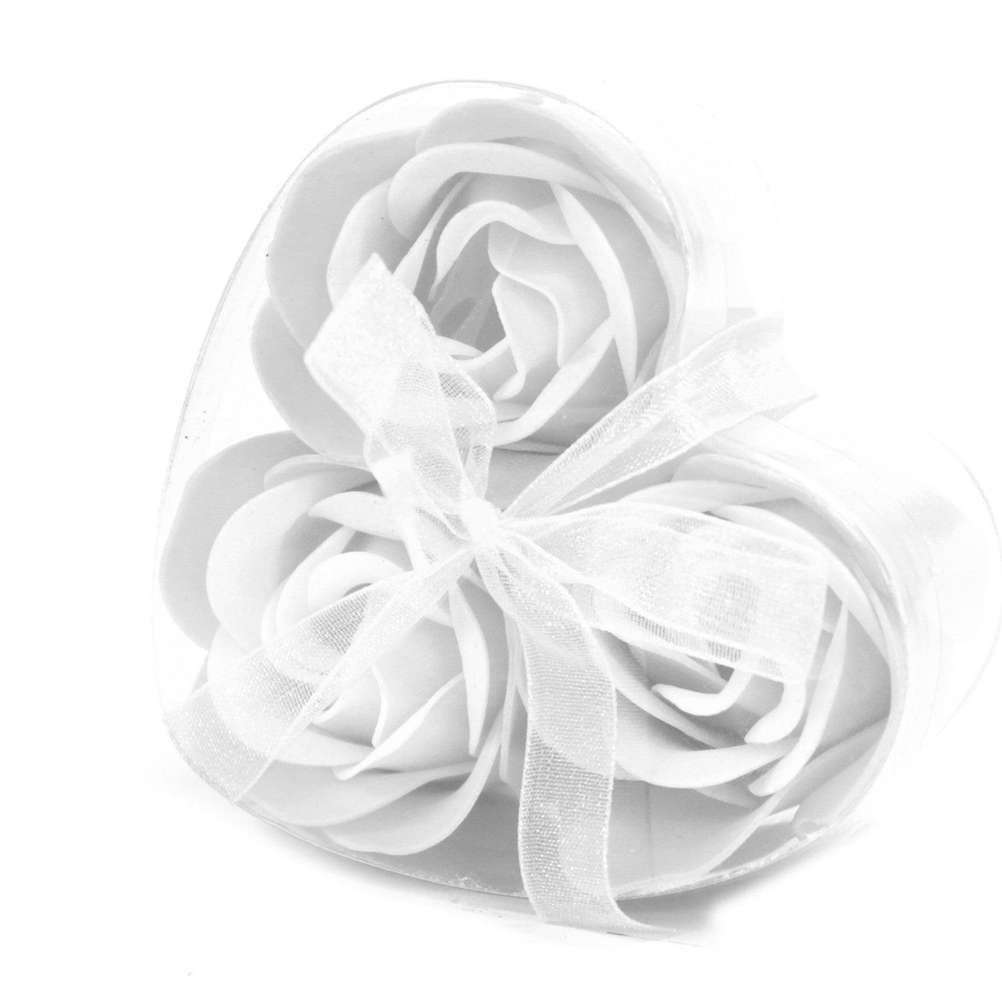 Set of 3 Soap Flower Heart Box - White - DuvetDay.co.uk