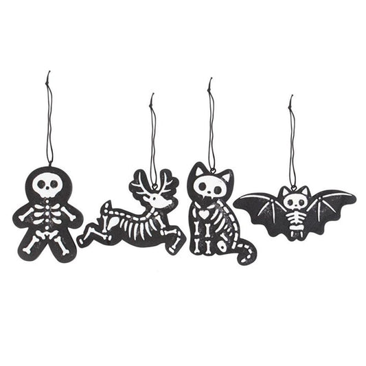 Set of 4 Black Creepy Skeleton Cookie Ornaments - DuvetDay.co.uk