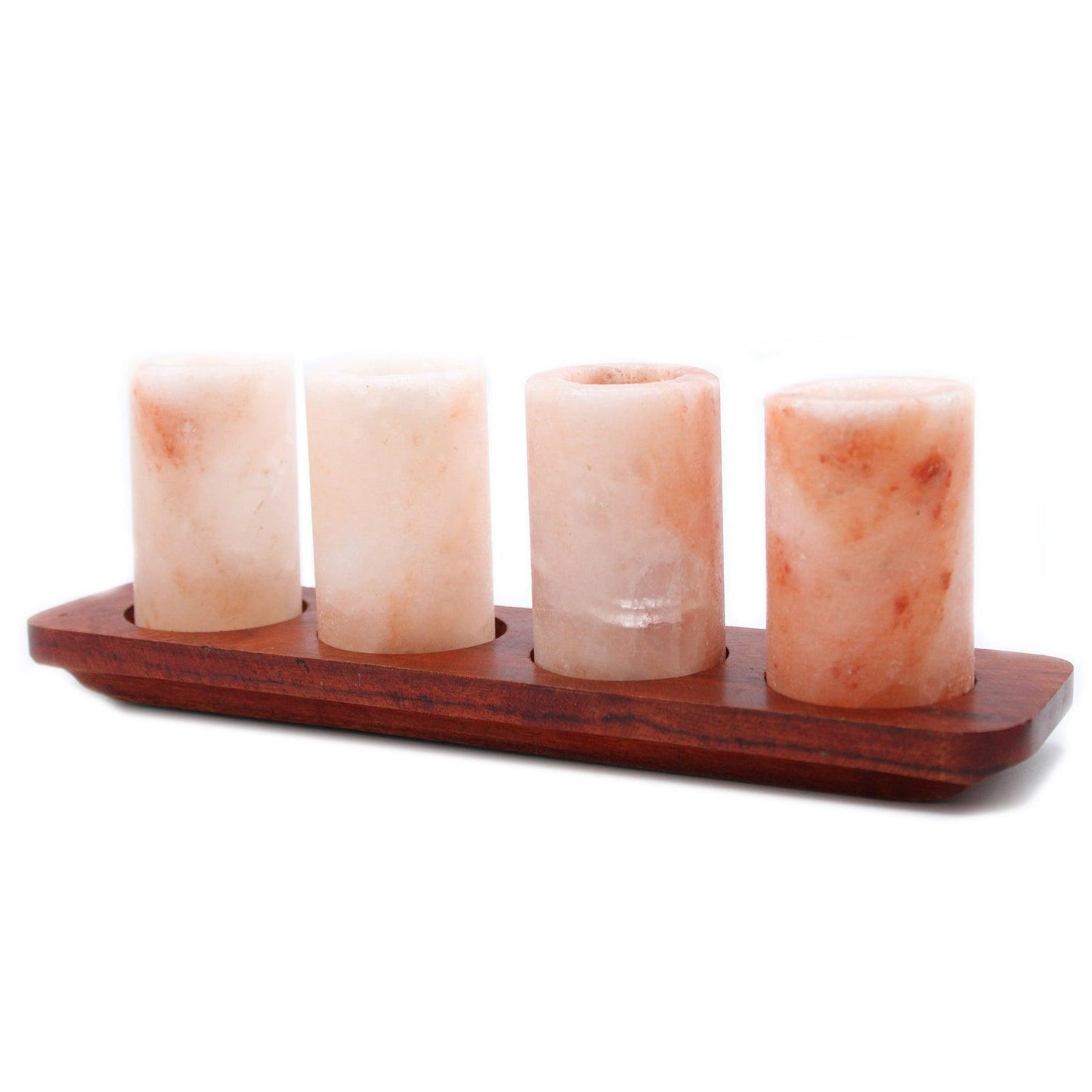 Set of 4 Himalayan Salt Shot Glasses & Wood Serving Stand - DuvetDay.co.uk
