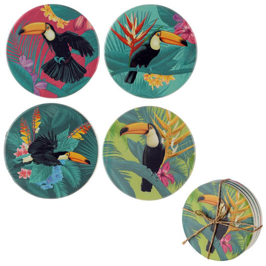 Set of 4 Novelty Coasters - Tropical Toucan Design