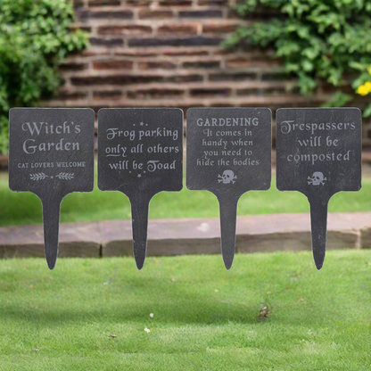 Set of 4 Slate Gothic Garden Signs