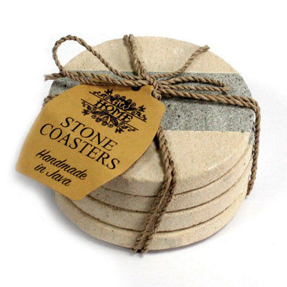 Set of 4 Stone Coasters - Round - Stripe - DuvetDay.co.uk