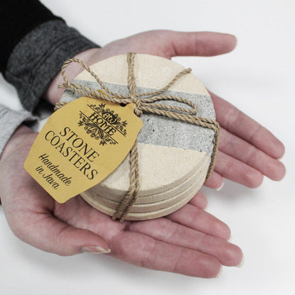 Set of 4 Stone Coasters - Round - Stripe - DuvetDay.co.uk