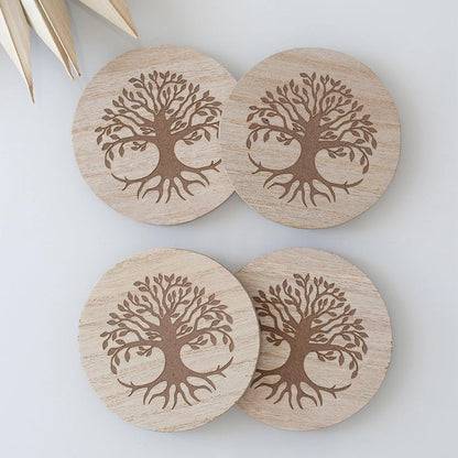 Set of 4 Tree of Life Engraved Coasters - DuvetDay.co.uk