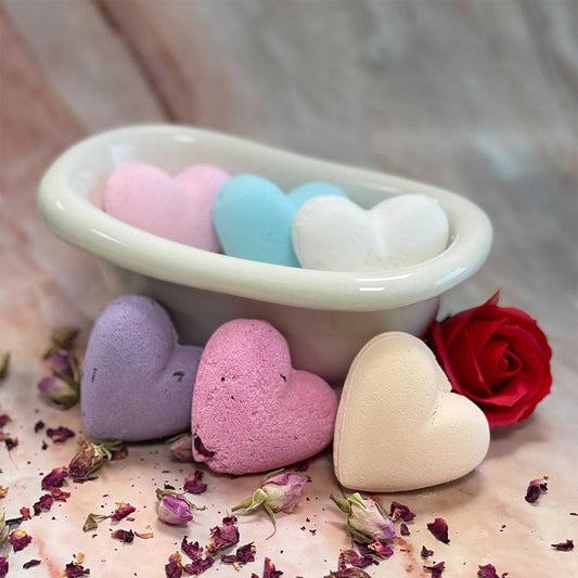 Set of 6 mixed Love Heart Bath Bombs 70g - DuvetDay.co.uk