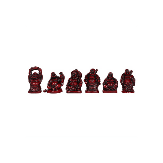 Set of 6 Red Resin Buddhas