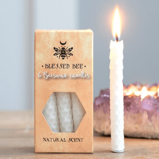 Set of 6 White Beeswax Spell Candles - DuvetDay.co.uk