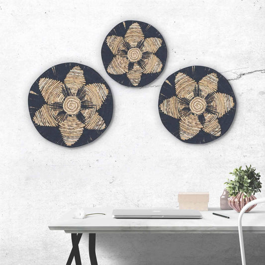 Set of Three Seagrass Bowls Wall Art - Black - DuvetDay.co.uk