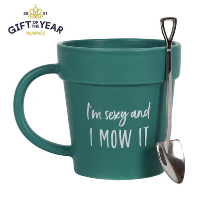 Sexy and I Mow It Pot Gardeners Mug and Shovel Spoon - DuvetDay.co.uk