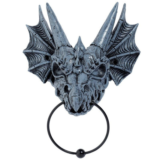 Shadows of Darkness Grey Stone Effect Dragon Skull Door Knocker - DuvetDay.co.uk