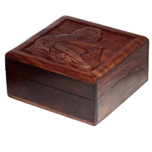 Sheesham Wood Carved Buddha Trinket Box - DuvetDay.co.uk