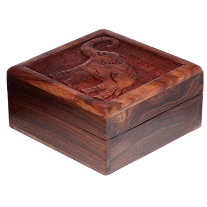 Sheesham Wood Carved Elephant Trinket Box - DuvetDay.co.uk