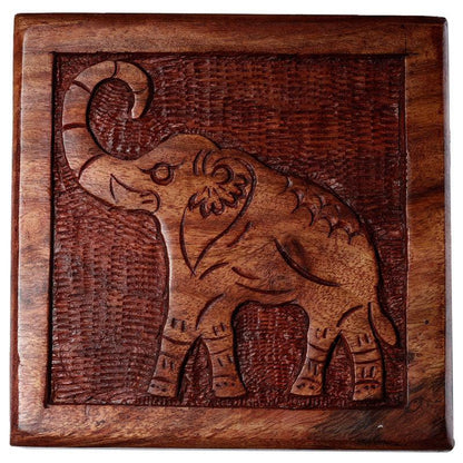 Sheesham Wood Carved Elephant Trinket Box - DuvetDay.co.uk