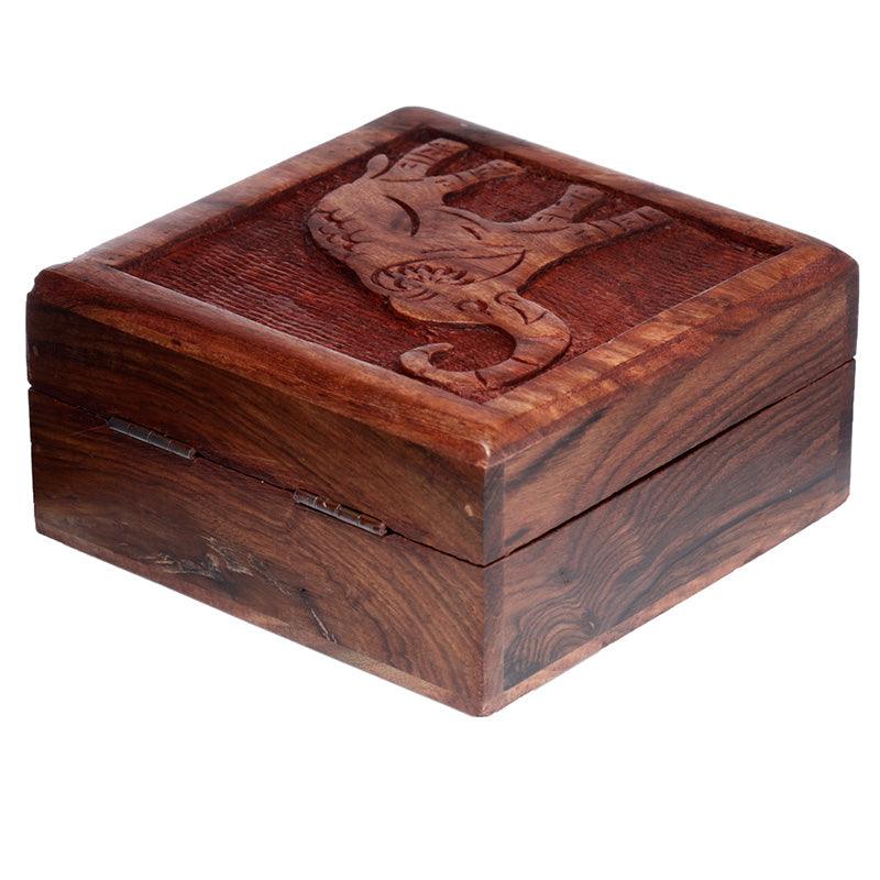 Sheesham Wood Carved Elephant Trinket Box - DuvetDay.co.uk