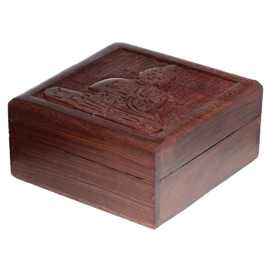 Sheesham Wood Carved Thai Buddha Trinket Box - DuvetDay.co.uk