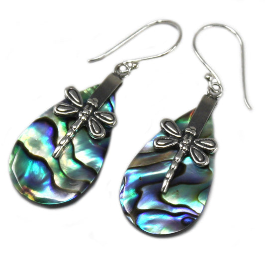 Shell & Silver Earrings - Dragonflies - Abalone - DuvetDay.co.uk