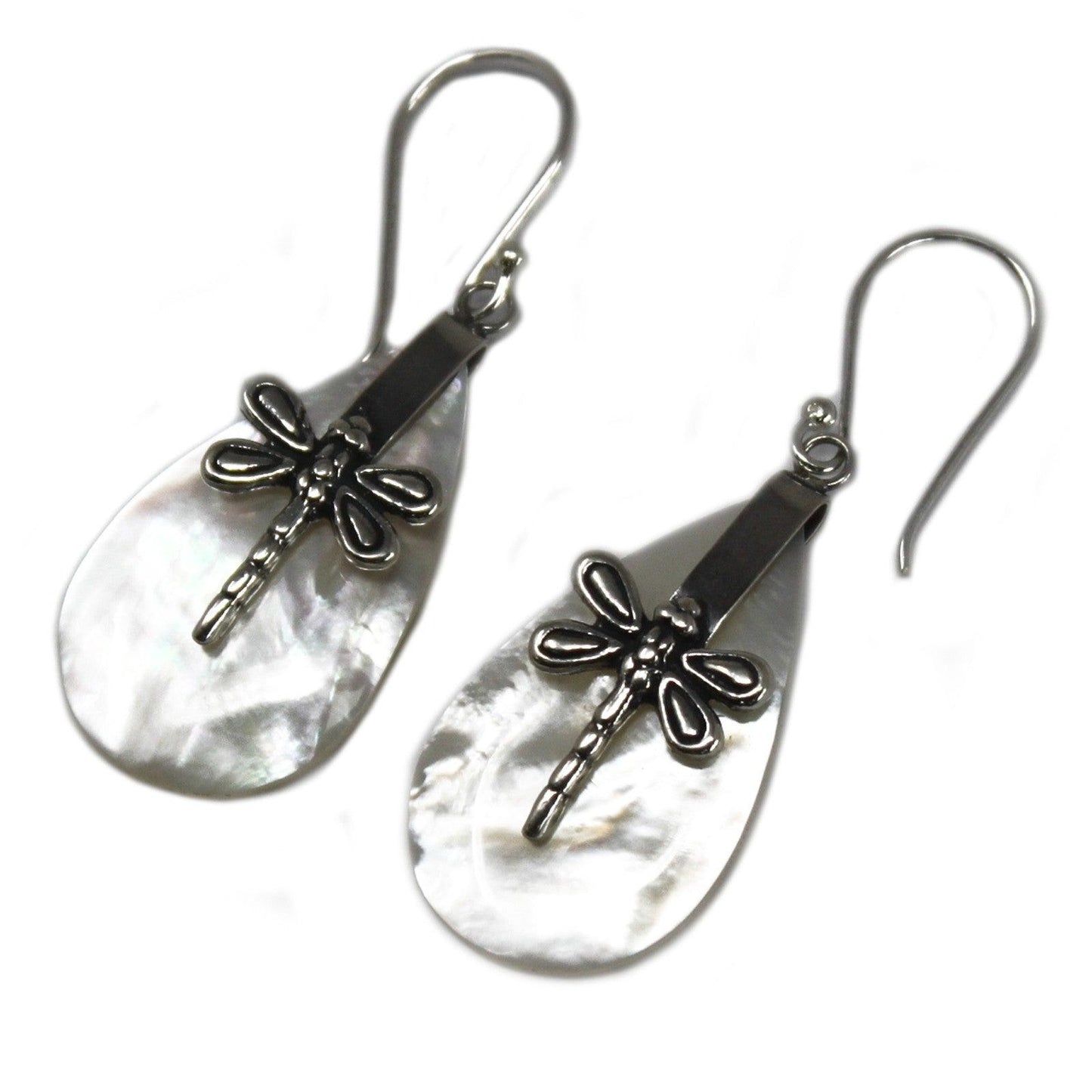 Shell & Silver Earrings - Dragonflies - MOP - DuvetDay.co.uk