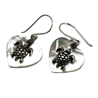 Shell & Silver Earrings - Sea Turtle - MOP - DuvetDay.co.uk