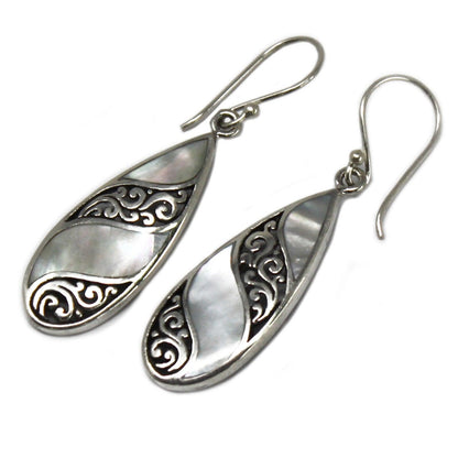 Shell & Silver Earrings - Teardrop- MOP - DuvetDay.co.uk