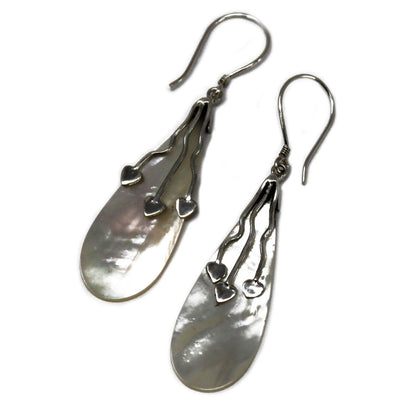 Shell & Silver Earrings - Three Hearts - MOP - DuvetDay.co.uk