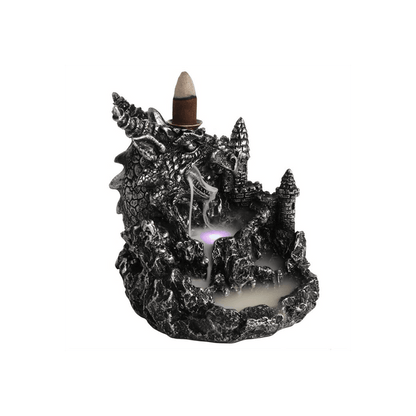 Silver Dragon Backflow Incense Burner With Light - DuvetDay.co.uk