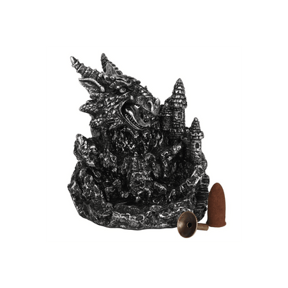 Silver Dragon Backflow Incense Burner With Light - DuvetDay.co.uk