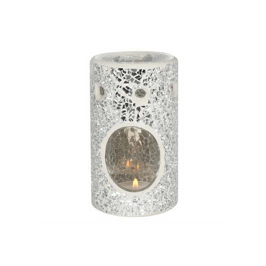 Silver Pillar Crackle Glass Oil Burner - DuvetDay.co.uk
