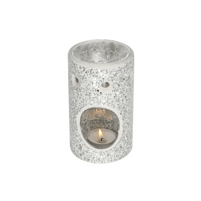 Silver Pillar Crackle Glass Oil Burner - DuvetDay.co.uk
