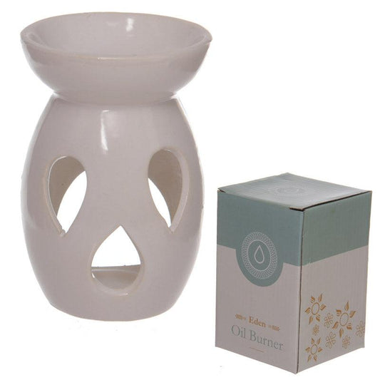 Simple Tear Drop Cut-Out White Ceramic Oil and Wax Burner - DuvetDay.co.uk