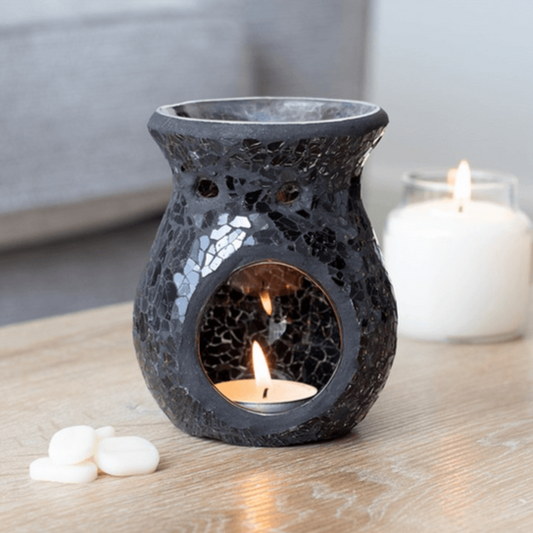 Small Black Crackle Glass Oil Burner - DuvetDay.co.uk
