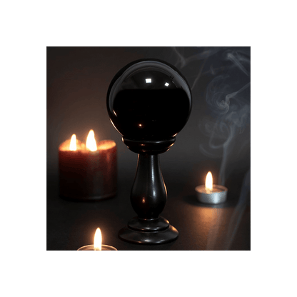 Small Black Crystal Ball on Stand - DuvetDay.co.uk
