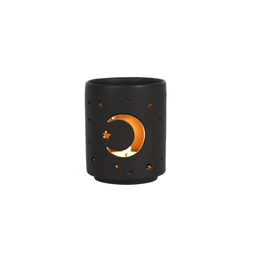 Small Black Mystical Moon Cut Out Tealight Holder - DuvetDay.co.uk
