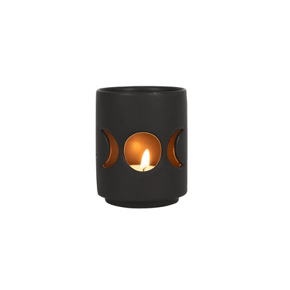 Small Black Triple Moon Cut Out Tealight Holder - DuvetDay.co.uk