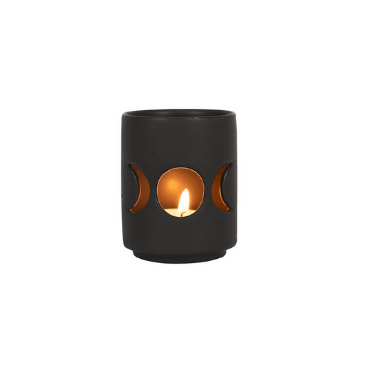 Small Black Triple Moon Cut Out Tealight Holder - DuvetDay.co.uk