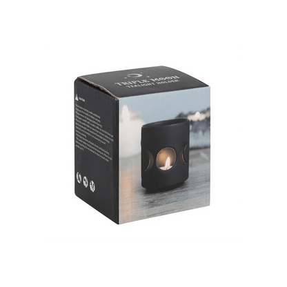 Small Black Triple Moon Cut Out Tealight Holder - DuvetDay.co.uk