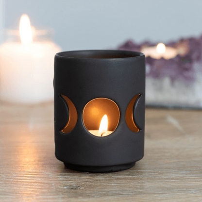Small Black Triple Moon Cut Out Tealight Holder - DuvetDay.co.uk