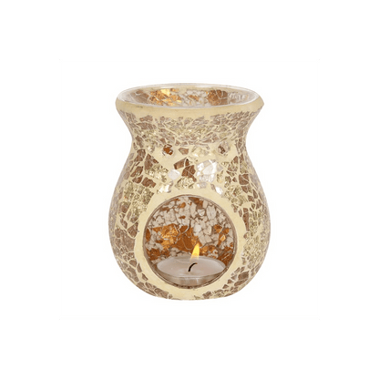 Small Gold Crackle Glass Oil Burner - DuvetDay.co.uk