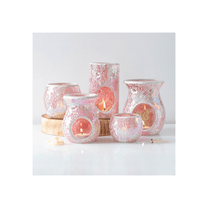 Small Pink Iridescent Crackle Oil Burner - DuvetDay.co.uk