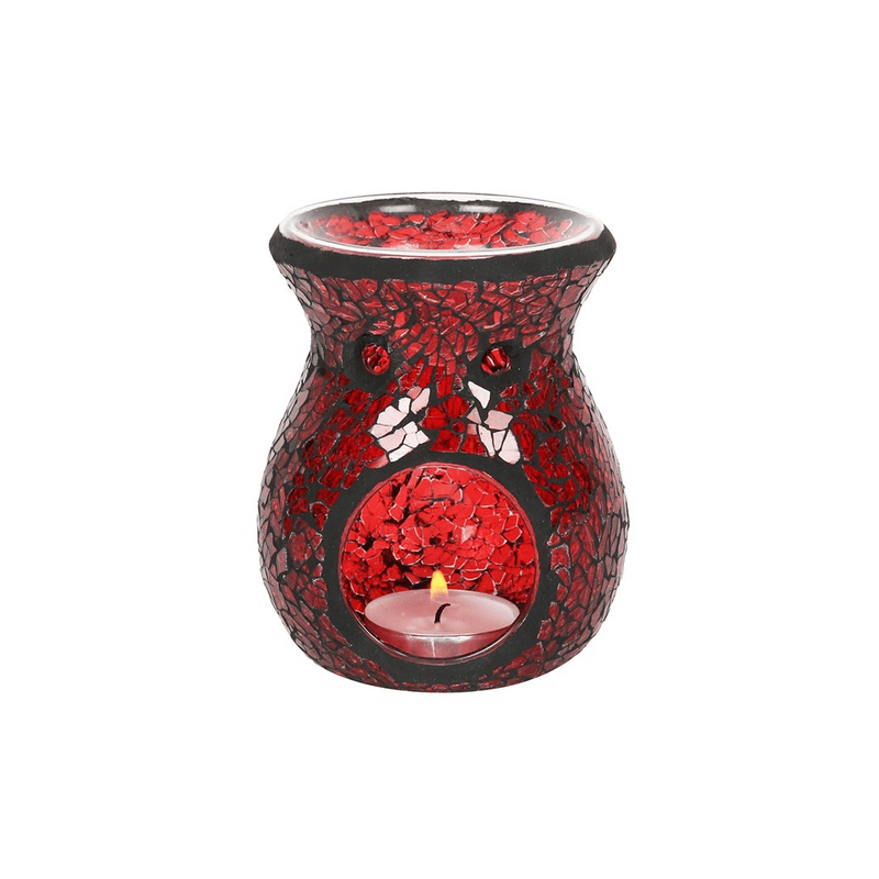Small Red Crackle Glass Oil Burner - DuvetDay.co.uk