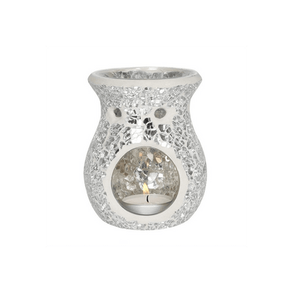 Small Silver Crackle Glass Oil Burner - DuvetDay.co.uk