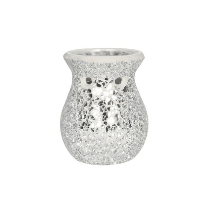 Small Silver Crackle Glass Oil Burner - DuvetDay.co.uk