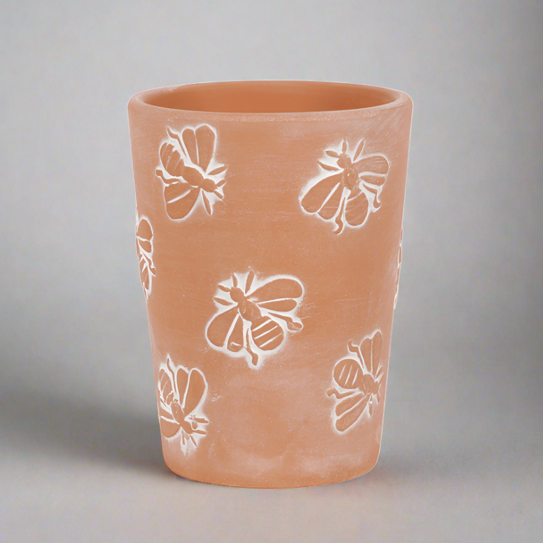 Small Terracotta Bee Pattern Plant Pot - DuvetDay.co.uk