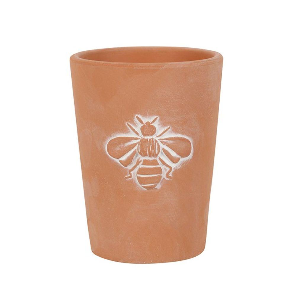 Small Terracotta Single Bee Motif Plant Pot - DuvetDay.co.uk
